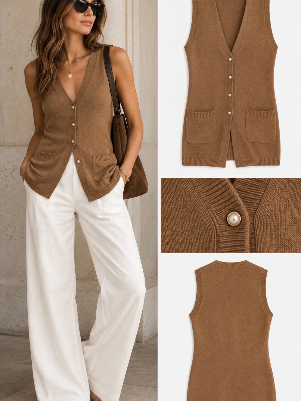 STAUD Brown Sleeveless V-Neck Long Cardigan Sweater Vest Size Small 🟫